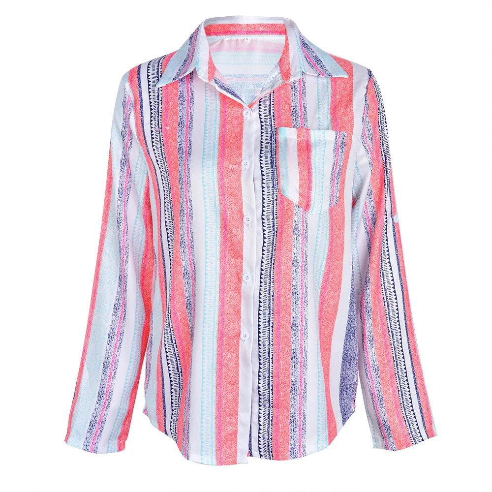 

Women Color Stripe Blouse Large Size Womens Tops and Blouses Cotton Linen Turn Down Collar Full Sleeve Ladies Casual Clothing
