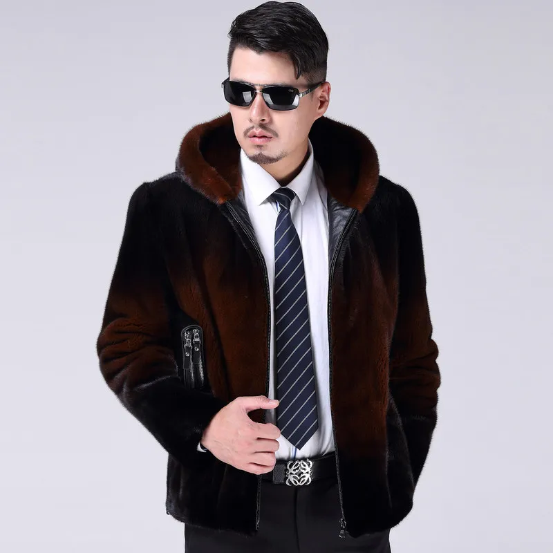 Winter Men Faux Mink Fur Hooded Artificial Fur Coats Male zipper Fur Outerwear Plus Size Fur Jacket HN217