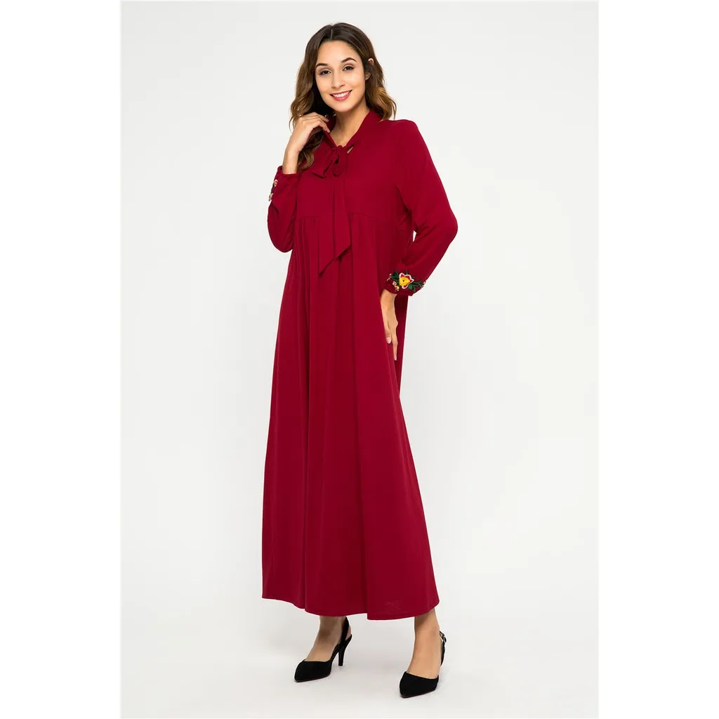 2019 M xxl мусульманская Мода mAh Jubah Кружева Вышивка Красный Moslem женское длинное Макси