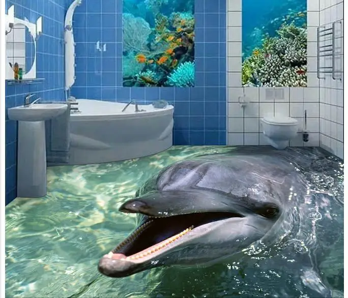 3d фотообои на заказ рисунок напольным покрытием украшение для стен в ванную