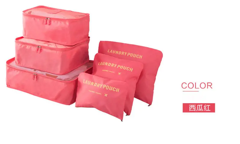 watermelonred Нейлоновый куб для упаковки, дорожная сумка, Прочная Система, 6 шт., набор, большая емкость сумок, унисекс, одежда для сортировки, организовать оптовую продажу - Цвет: watermelonred