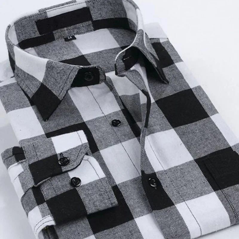 Мужские рубашки с длинным рукавом в английском стиле Camisa, клетчатые фланелевые удобные рубашки из чистого хлопка, облегающие топы, размер S-4XL