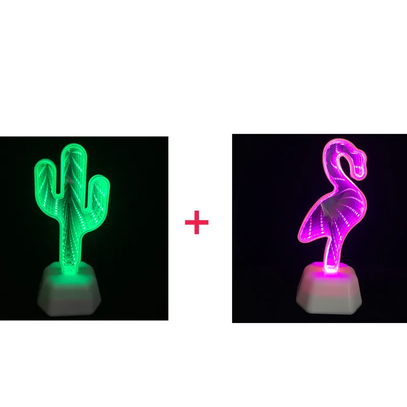 Flamingo and Cactus Творческий Единорог ночной Светильник тоннельная лампа зеркало с круговой подсветкой светильник ing светодиодный ночник милый медведь 3D сердца Новинка кактус фламинго для дома - Цвет: Flamingo and Cactus