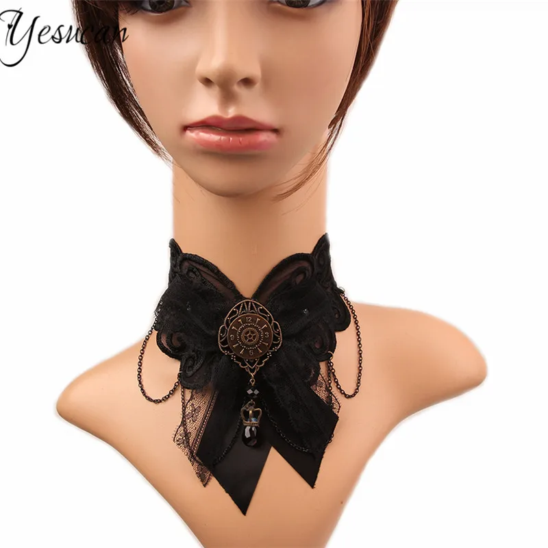 Black Yesucan, винтажное сексуальное ретро ожерелье, короткое, кружевное, готическое, стимпанк, для женщин, девушек, ключицы, цепь, аксессуары, вечерние ювелирные изделия - Окраска металла: Black