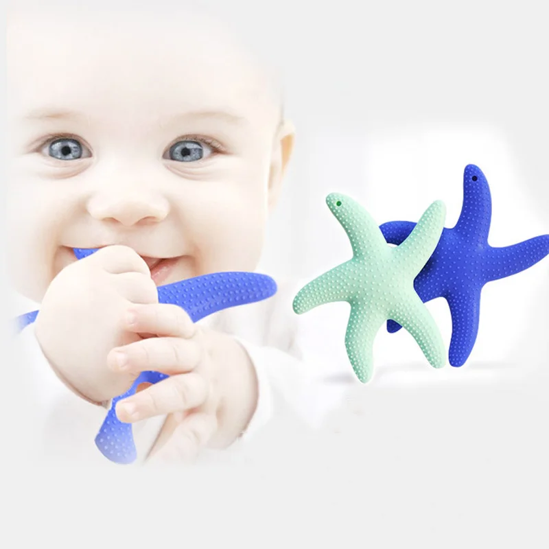 Mordedor de silicona seguro y saludable para beb&eacute;, juguetes mordedores de estrella de mar, cuidado de morder, cuentas de enfermer&iacute;a, regalo para beb&eacute;-2