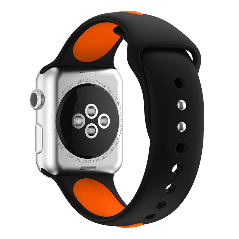 black orange Спортивный силиконовый ремешок для наручных часов Apple Watch, ремешок 42 мм, длина-44 мм, 40 мм, 38 мм, версия наручных часов Iwatch серии 4/3/2/1 наручные часы браслет ремешок для ремня - Цвет ремешка: black orange