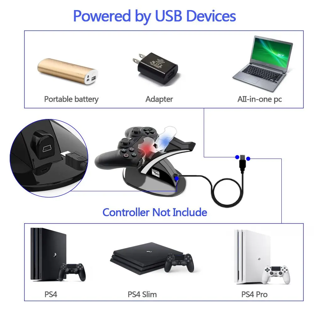 PS4 Controller Charger Ps4 Charging Docking Station LED Light Indicators Bottom PS4/PS4 Slim/PS4 Pro Controll | Электроника