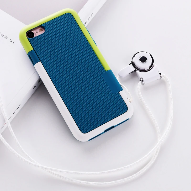 Green With Lanyard Simple Hybrid PC+ Silicone Anti-slip Shockproof Phone Cases for iPhone X XS MAX XR 8 7 6 6S Plus 5 5S SE Cover Matte Armor Case - Цвет: Green With Lanyard