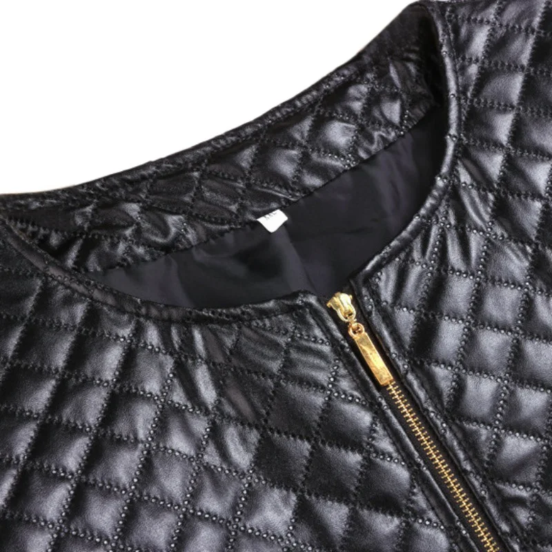 Женская кожаная куртка в стиле панк 2018 базовое осеннее пальто черная укороченная