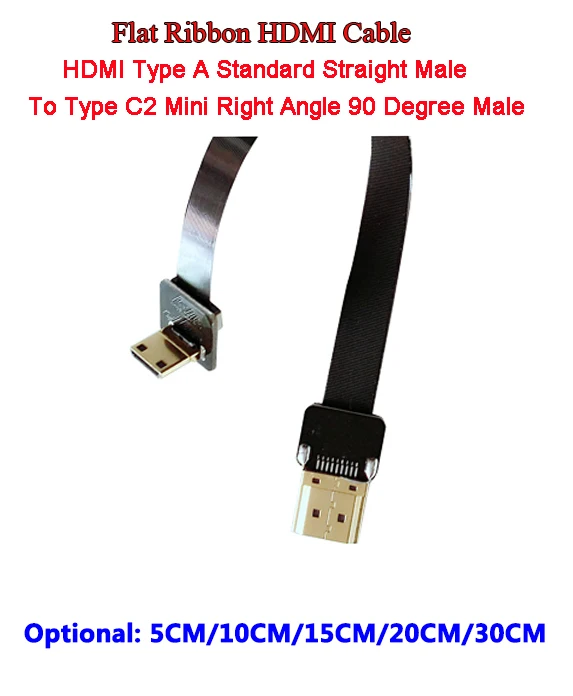 

5/10/15/20/30 см мягкий тонкий HDMI-кабель прямой тип A штекер-HDMI Тип C2 Mini UP Angle 90 градусов плоский ленточный кабель FPV