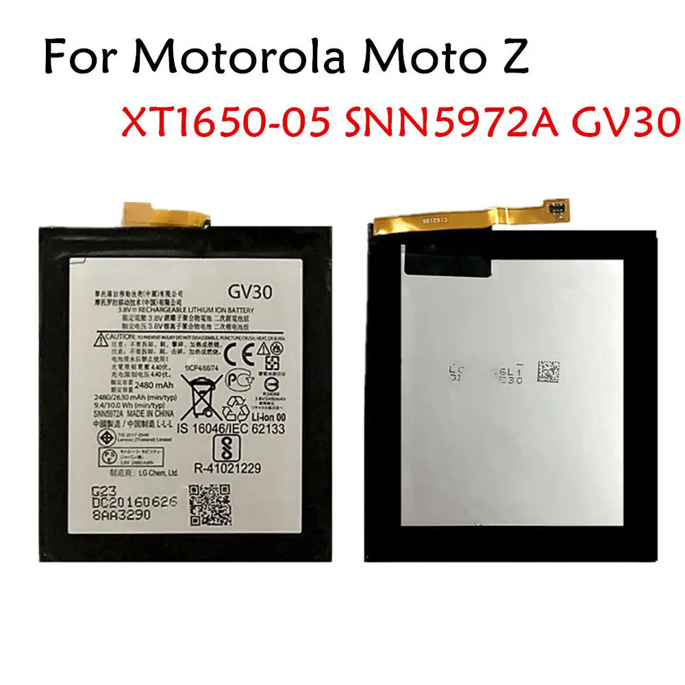 100% Оригинальный аккумулятор 2630 мАч GV30 для Motorola Moto Z XT1650 05 SNN5972A 01 03|Аккумуляторы