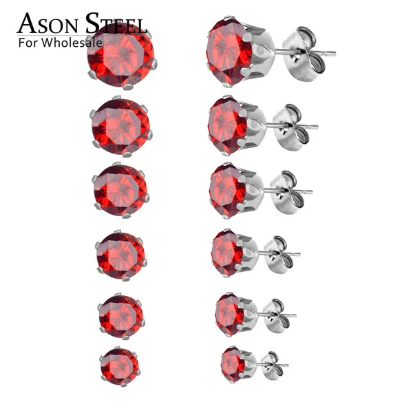 ES ASON, стальные серьги-гвоздики для женщин, розовый цвет, Круглый AAA кристалл, 6 пар/кор., набор сережек, нержавеющая сталь, Mujer Bijoux, подарок для любви - Окраска металла: ES