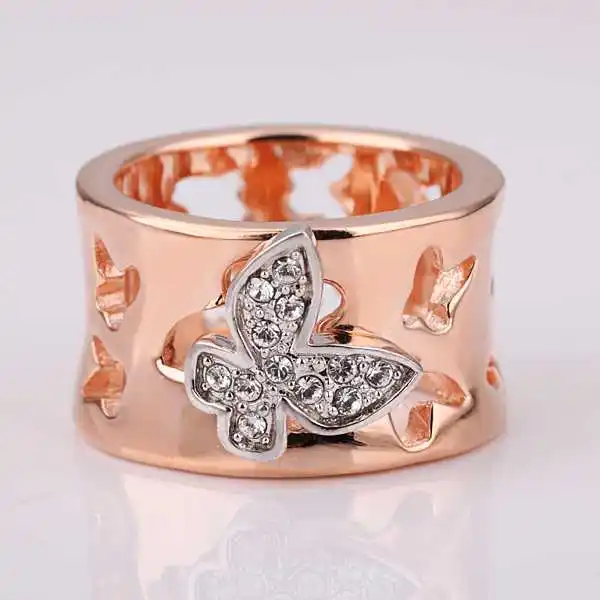 Free shipping 18K GP gold plated ring fashion jewelry nickel free copper rhinestone crystal rose golden SMTPR134 | Украшения и
