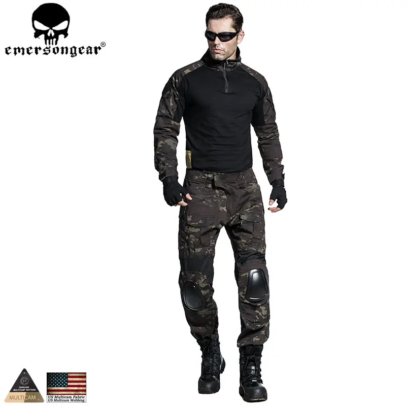 

Emersongear Gen2 Combat uniform Shirt&Pants with knee elbow pads Tactical Gear Military Camouflage MCBK Multicam Black EM6971