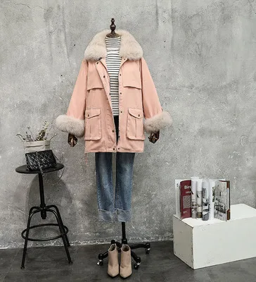 pink down coat Натуральный Лисий мех воротник и lsleeve пуховик для женщин Зимний khai желтый красный бежевый розовый черный зеленый длинный пуховик - Цвет: pink down coat