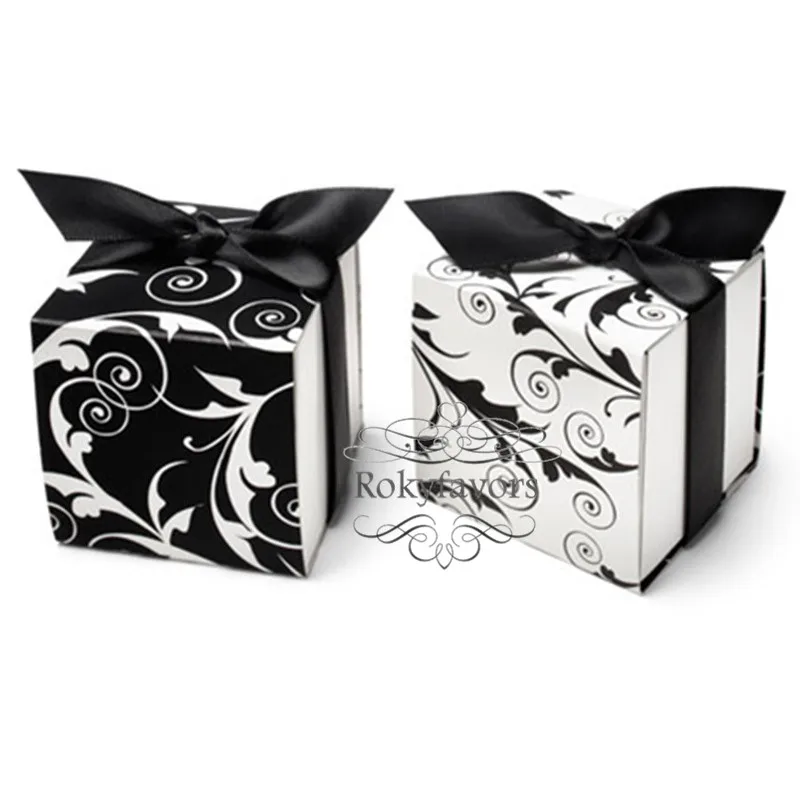 50 шт. 2 дюйма Двусторонняя черно-белая филигранная накидка коробки для сувениров