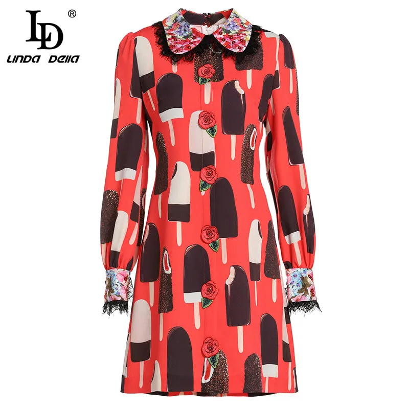 Женское платье с длинным рукавом LD LINDA DELLA весеннее кружевное блестками и принтом