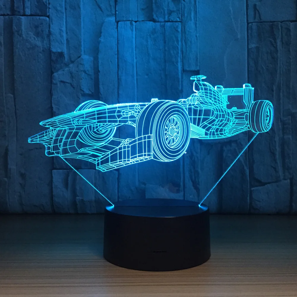 Гоночный автомобиль 7 цветов лампа 3D светодиодный светильник визуальный Ночные
