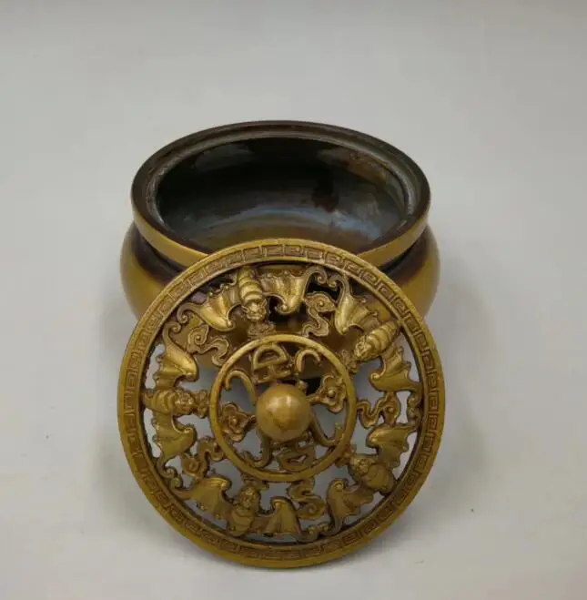 

China pure brass Seiko carving Bats Lid incense burner