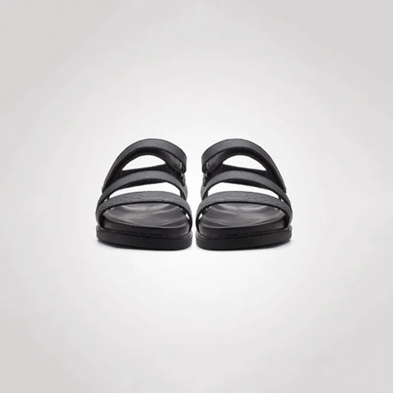 Мужские летние сандалии на липучке черные роскошные римские из натуральной кожи