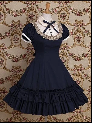 Lolita dress Summer Women Short-sleeve Pleated Vintage Young girl | Тематическая одежда и униформа