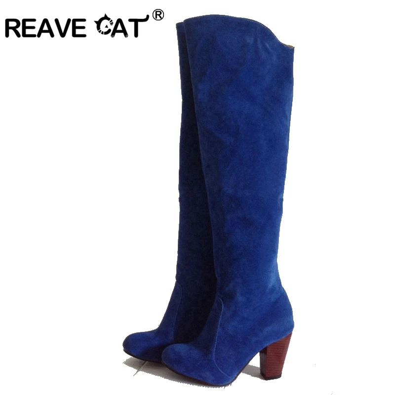 

Женские сапоги на высоком каблуке REAVE CAT, сапоги больших размеров 34-43 до колена из флока