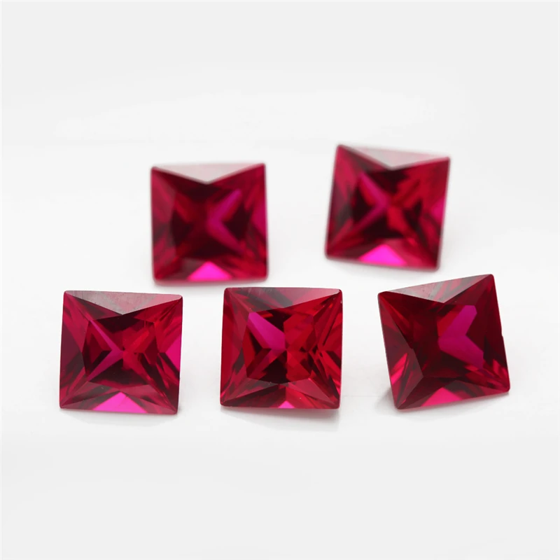 50 шт 3x3 ~ 10x10 мм квадратная форма Принцесса Cut свободный корунд красный цвет