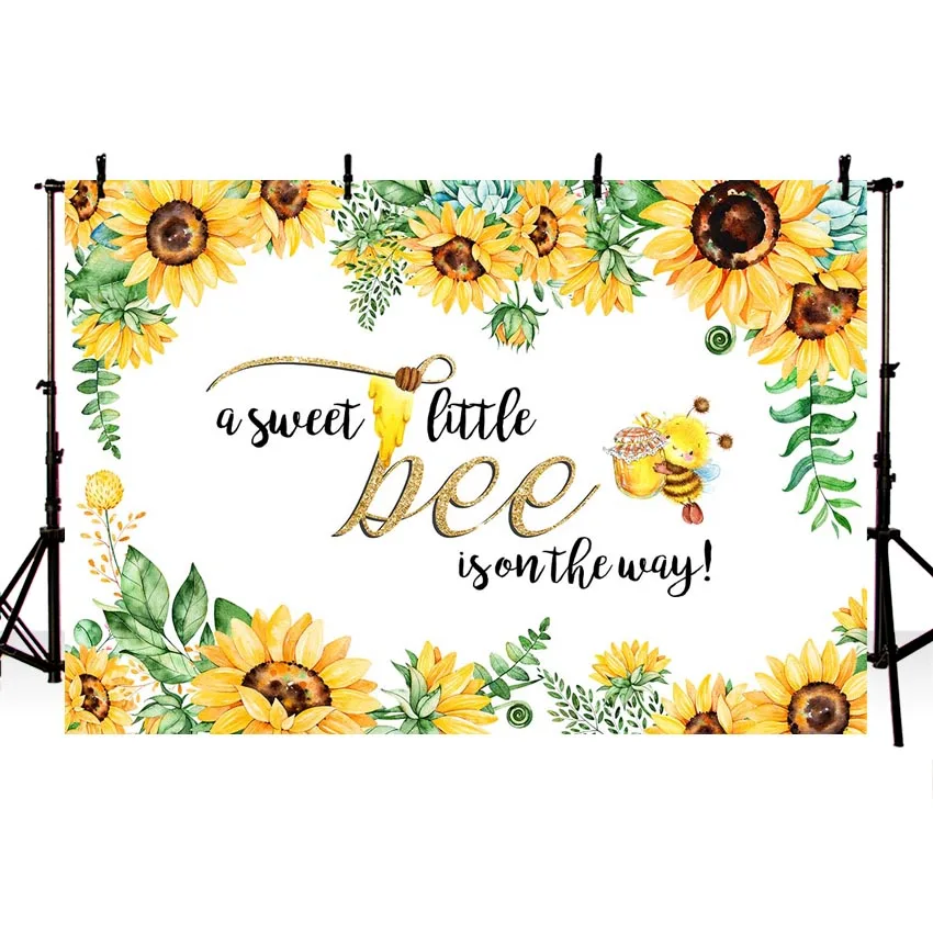 

MEHOFOTO Bee Baby Shower Backdrop A Sweet Little Bee Sunflower Photography Background Honey Bumble Bee Baby Shower Party Banner