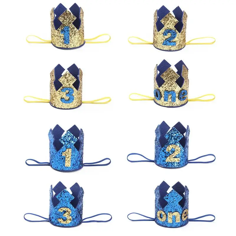 

1 2 3 Years Old Birthday Hat Baby Shower Decorative Headband Children's Party Crown Hat Blue Gold Birthday Crown Party Hats