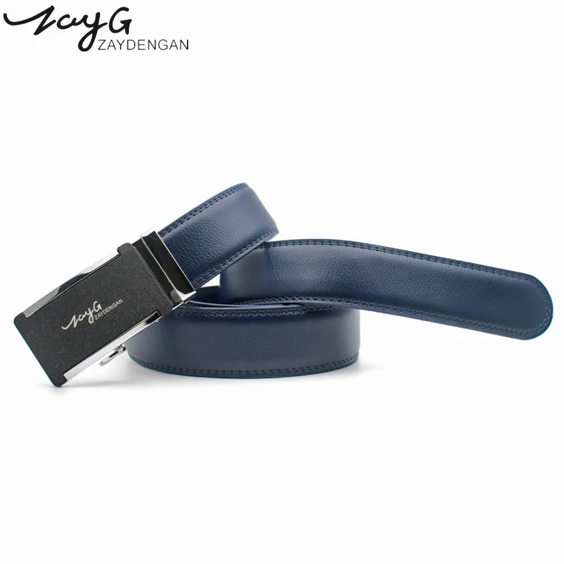 

ZAYG Fashion Men Automatic Buckle Leather Jeans Luxury Belt designers High quality Alloy Buckle Brand Belts For Men Blue Classic