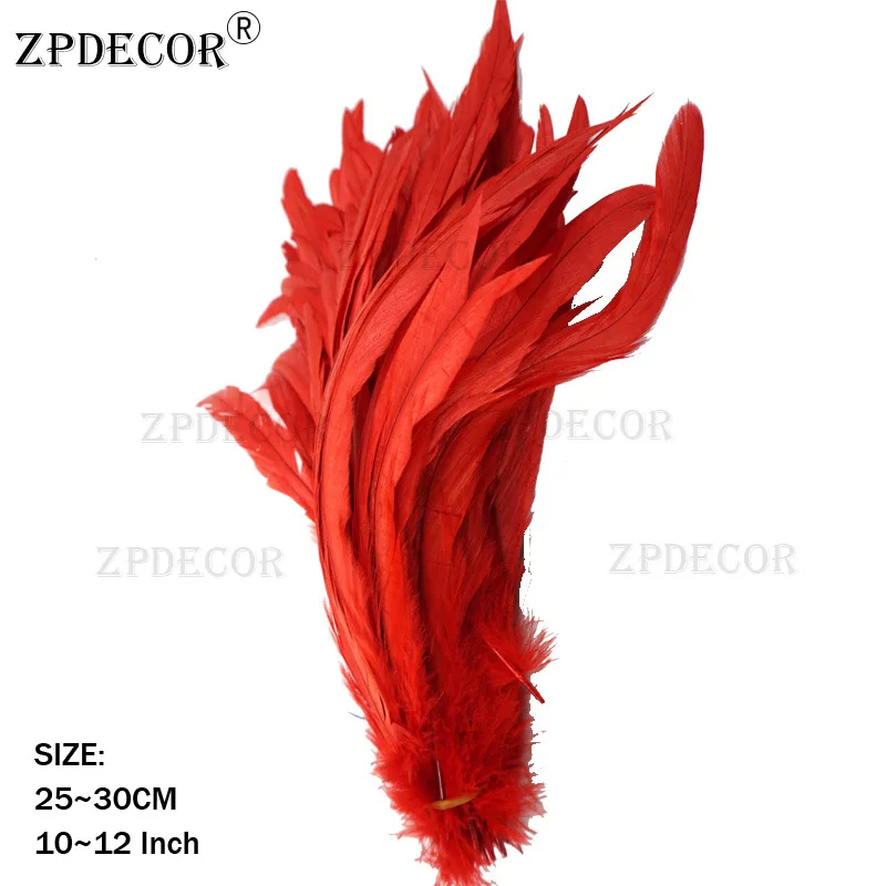 10-12 Inch 25-30 см перья петуха или куриное перо - Цвет: Красный