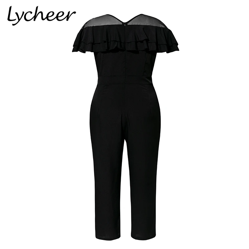 Lycheer плюс размер сетчатый Женский Длинный комбинезон элегантный с оборками