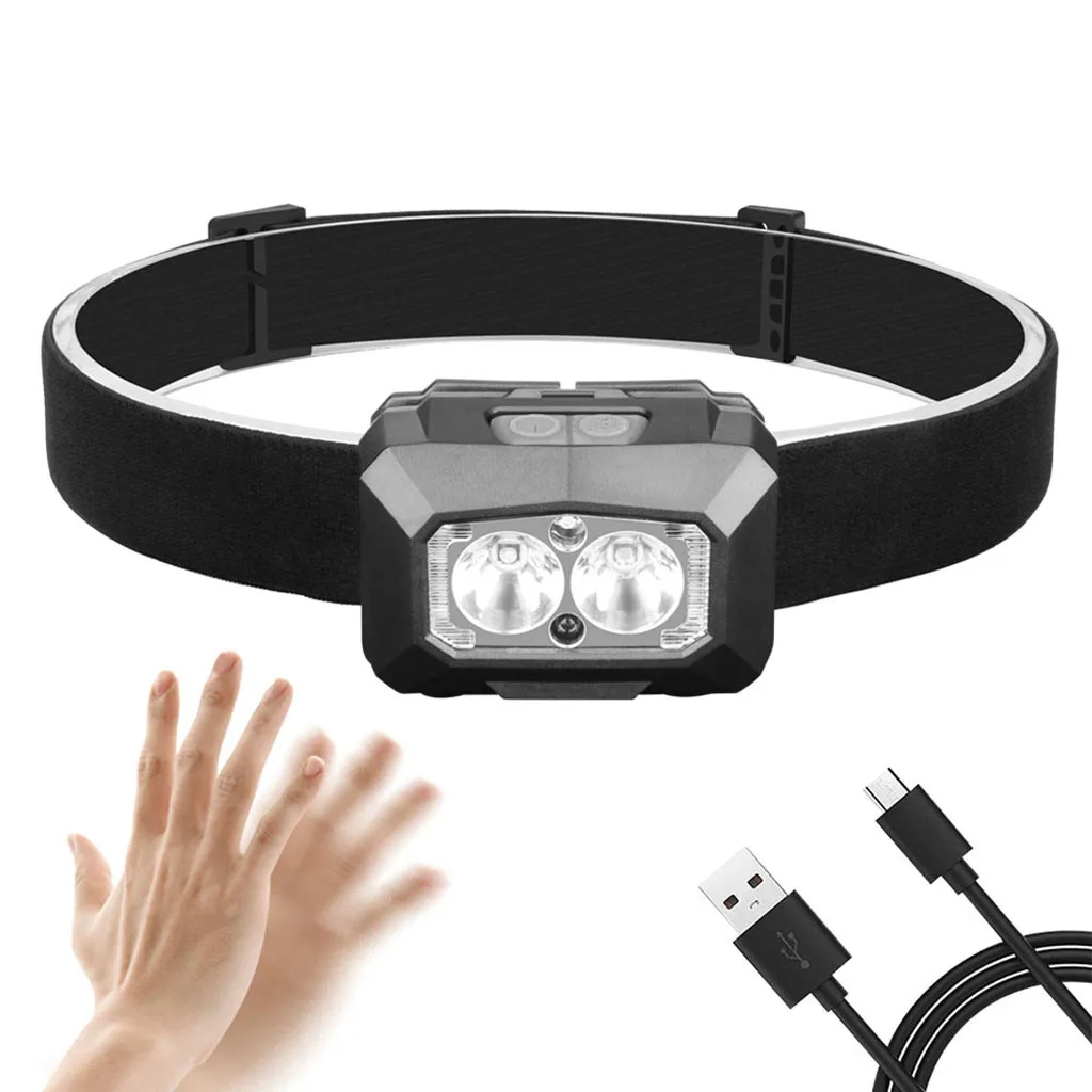 USB перезаряжаемая головная лампа светодиодный налобный фонарь датчик движения