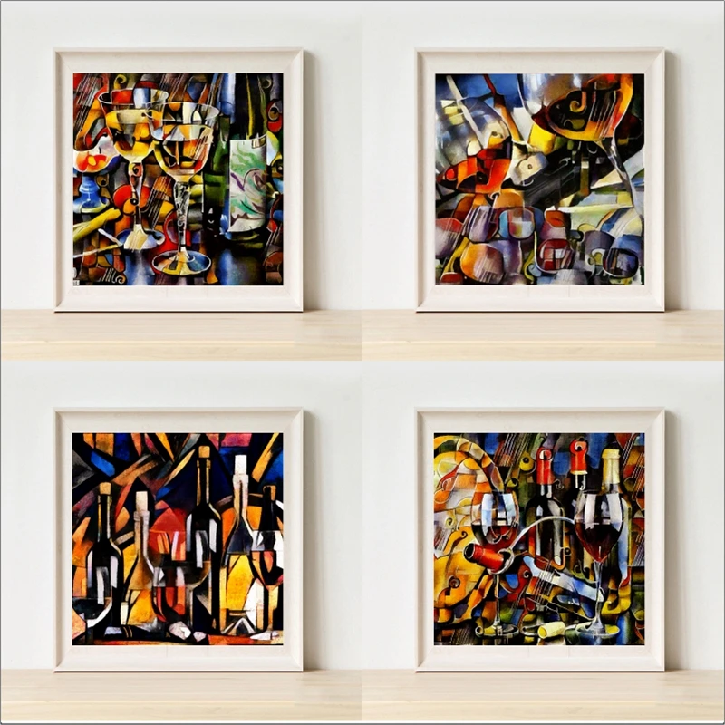 Абстрактный постер в стиле Cubism Пастельная картина элементы печати стеклянный Wine