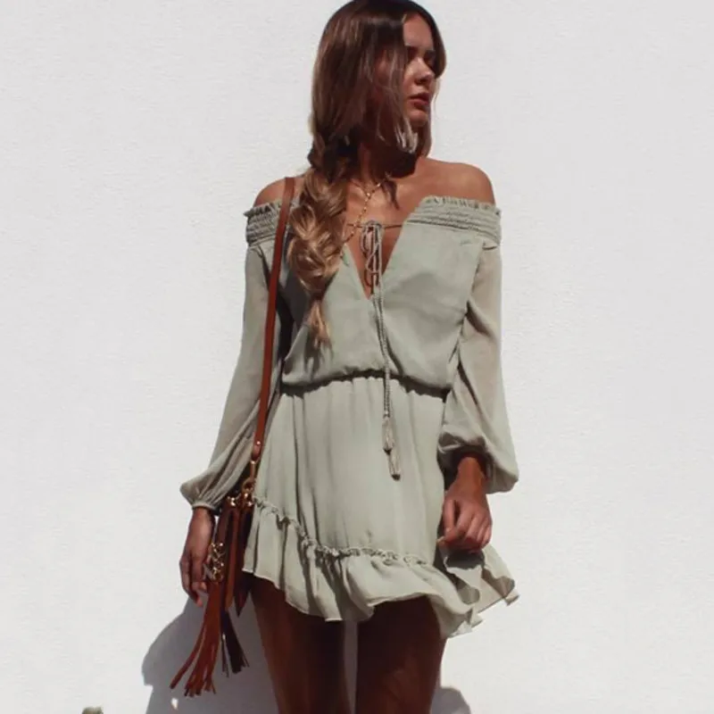 Женское шифоновое платье YELITE Boho летнее пляжное мини-платье с вырезом лодочкой и