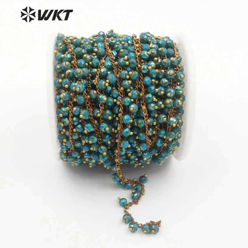 WT-RBC066 WKT блестящий зеленый цвет четки цепи 3*4 мм граненые шарики с медной