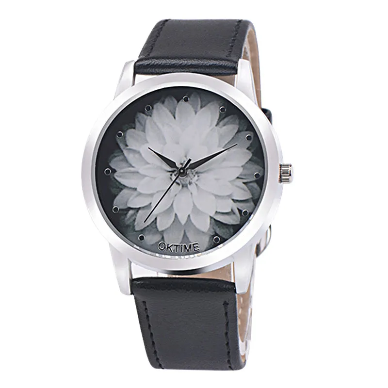 

Brand Women Flower Watch Silver Dial Leather Wristwatches Casual Women Dress Ladies Quartz Clock Relogio Feminino Gift Dress Fi