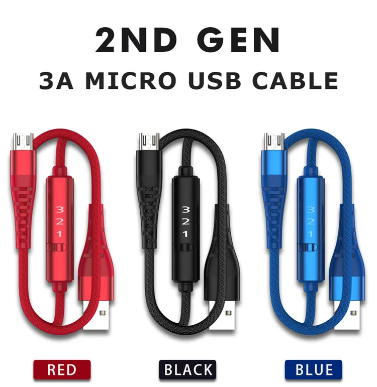 Ranboda 2 м USB 3,0 Micro USB кабель 3A Быстрая зарядка с таймером и выключателем питания для телефона Android нейлоновый плетеный металлический разъем