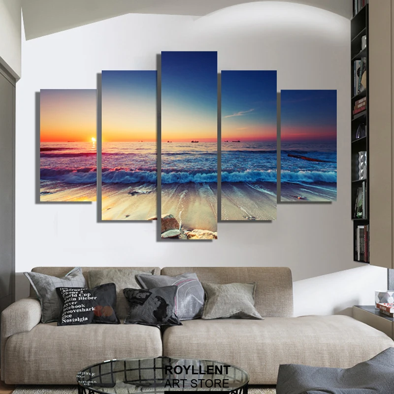 5 Шт. Современные Wall Art Холст Без Рамы Модульные Восход Панели Печати Живопись