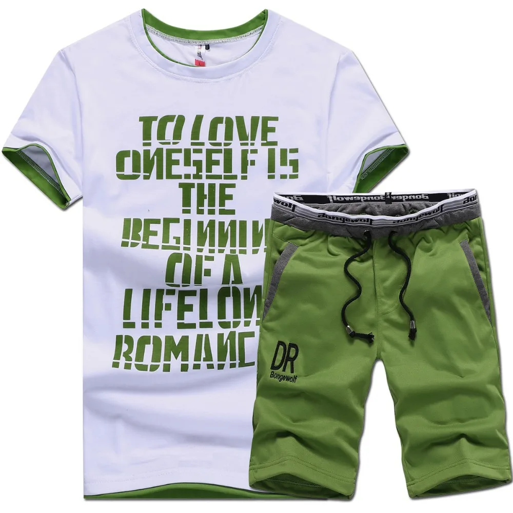 New 2015 Summer Plus size Round Neck T-shirt Shirt 5 Knee-Length Pants Sports Shorts Male Set M-5XL Free shipping | Мужская одежда