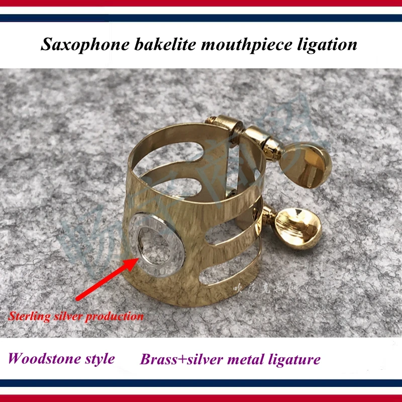 

Saxophone accessories - Saxophone bakelite mouthpiece ligation , Woodstone style Brass+silver metal ligature - Saxophone parts