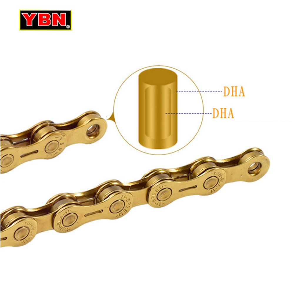 YBN Ультралегкая велосипедная цепь 9 10 11 скоростей SLR Gold Hollow MTB для дорожного