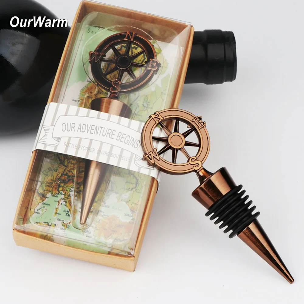 

OurWarm 20/50/100pcs Wedding Souvenir Gifts For Guests Wine Bottle Stopper Metal Seal Stopper Travel Theme Wedding Favors Decor