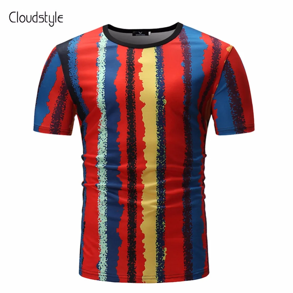 Cloudstyle 2018 Patchworked Для мужчин футболка мода полосатый Дизайн Coloful Топы короткий