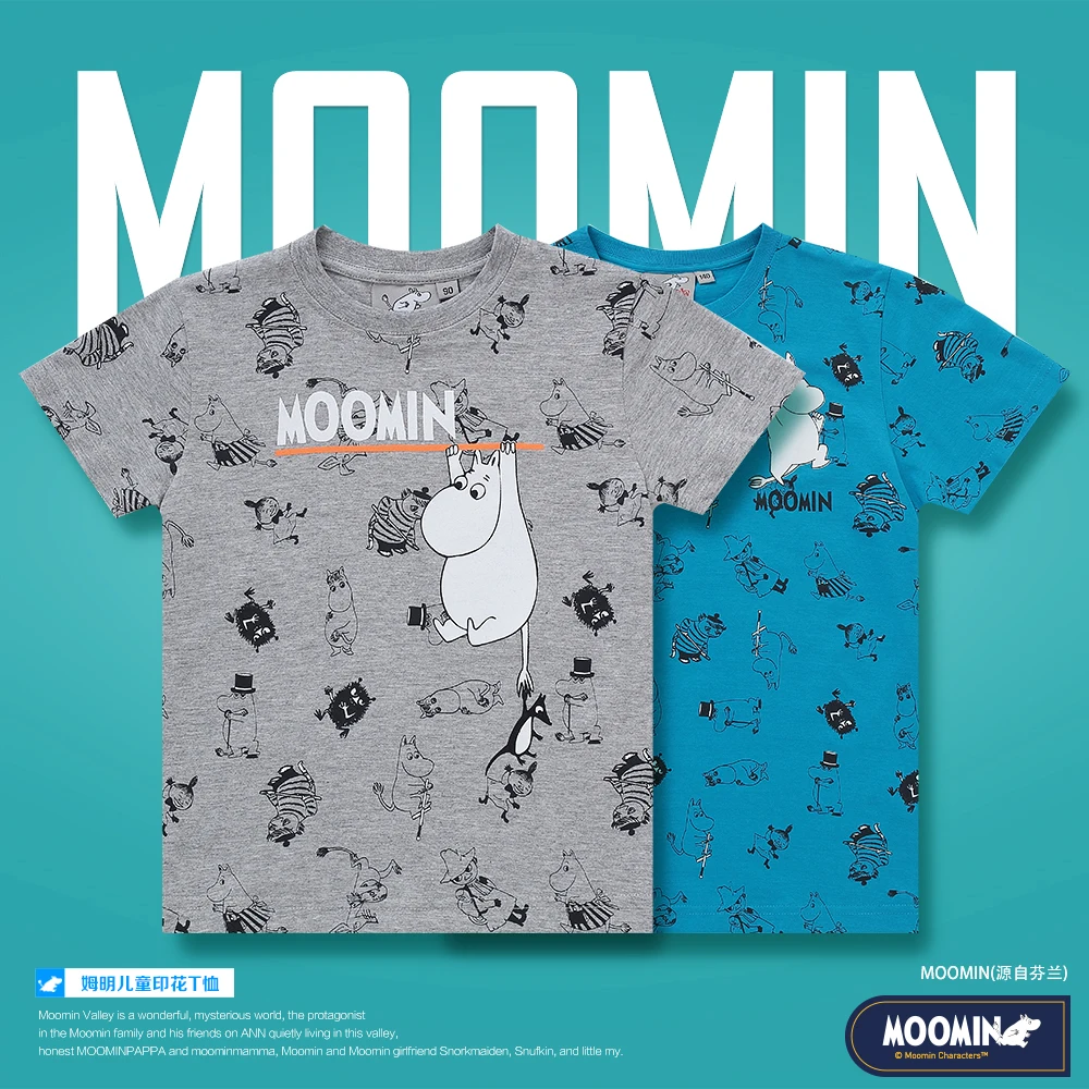 Moomin/2018 г. Весенняя белая футболка для мальчиков 100% хлопковая модная с короткими