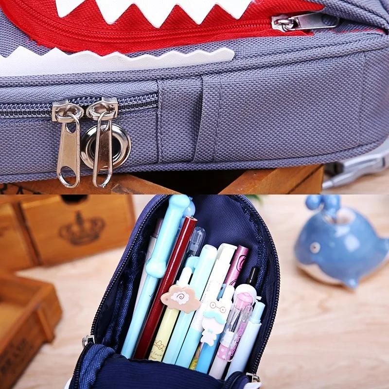 Супер большой Ёмкость Творческий Акула холст школьный пенал Чехол Сумочка для