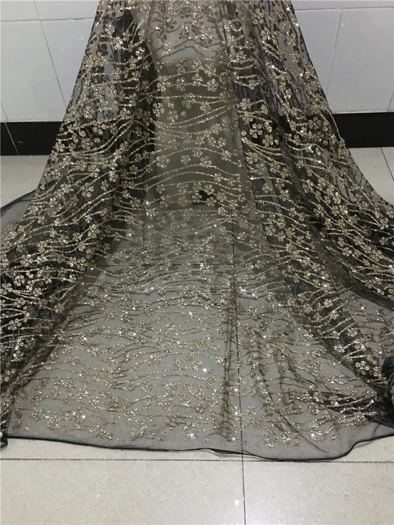 

Gold glitter black mesh Nice looking glitter net Lace Fabric for fashion dress H-1933 Glued Glitter tull fabric for party dress