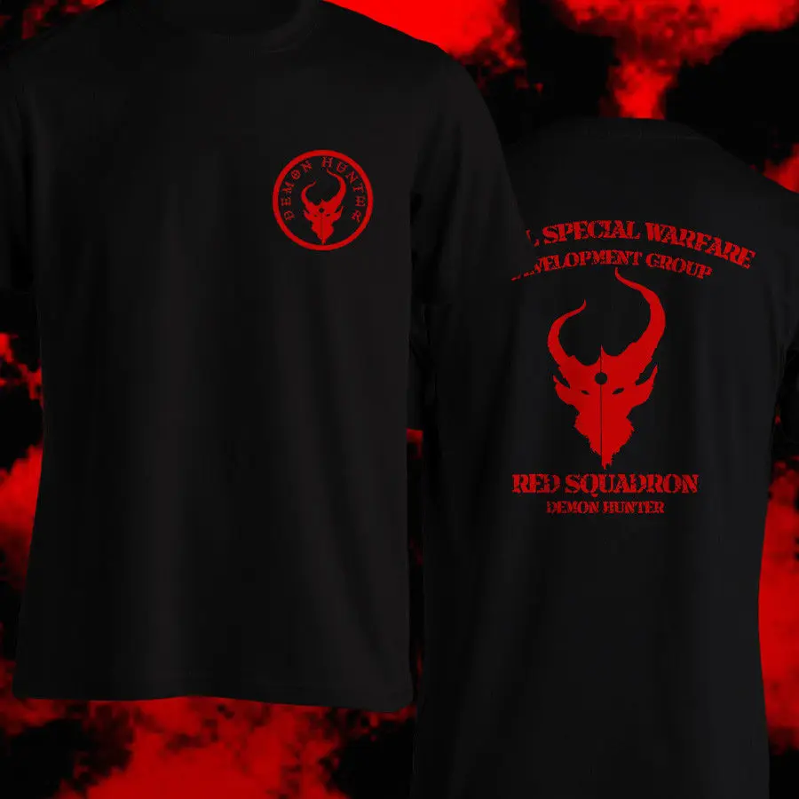 1 Demon Hunter/темно-синяя футболка с уплотнением, Красная футболка с принтом, Devgru, черная футболка г. Новое поступление, модная футболка с короткими рукавами для мужчин и женщин - Цвет: 1