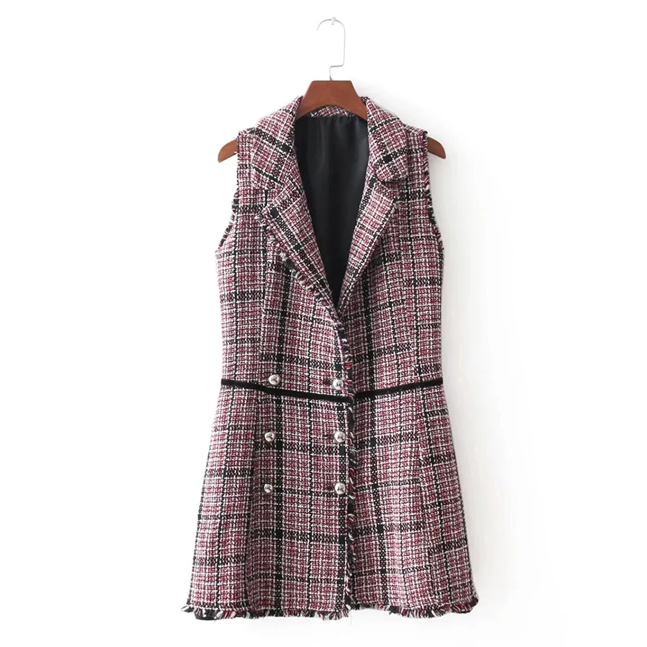 Для женщин лацканы платье трапециевидной формы без рукавов сезон весна плед