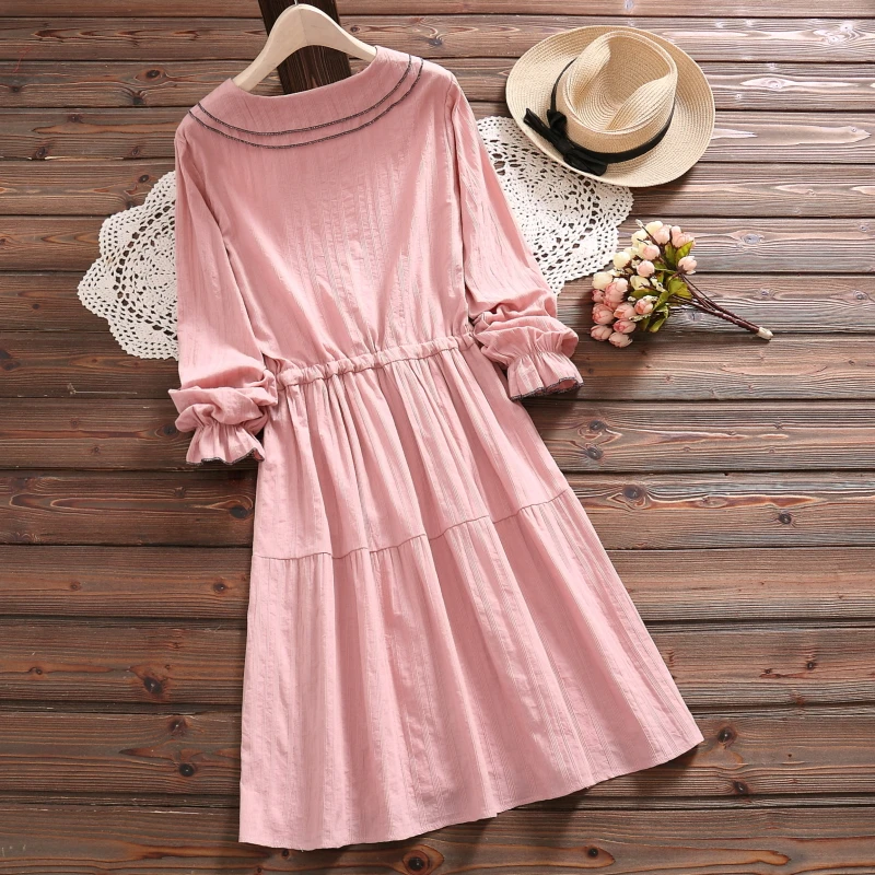 Женское платье с расклешенным рукавом Mori Girl элегантное Хлопковое темно синего и